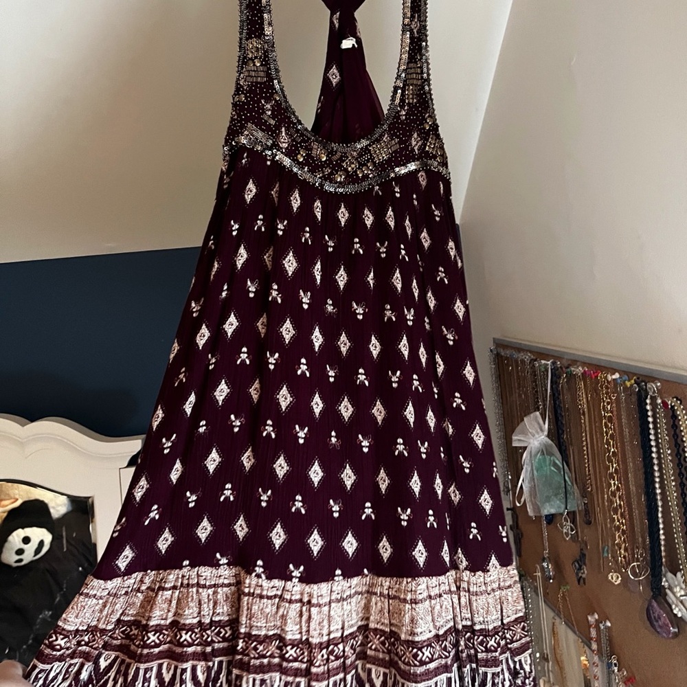 En Creme beaded boho mini dress